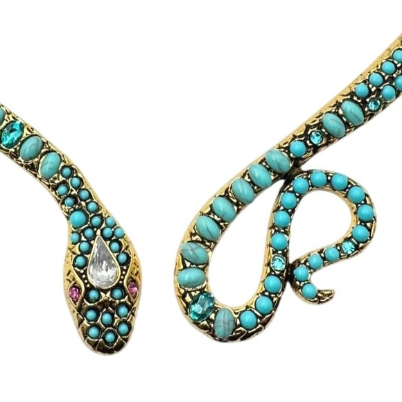 Egyptian Revial Faux Turquoise Rhinestone Gold Snake Collar Statement Necklace - Picture 2 of 5
